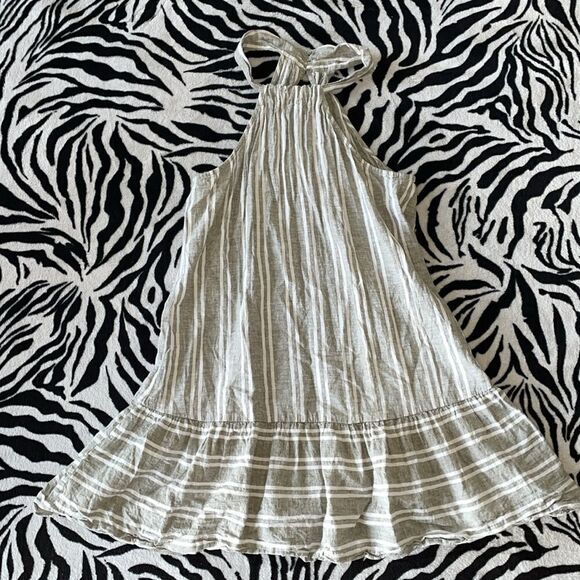 BCBGeneration grey white striped halter linen beach summer vacation dress - Picture 2 of 10